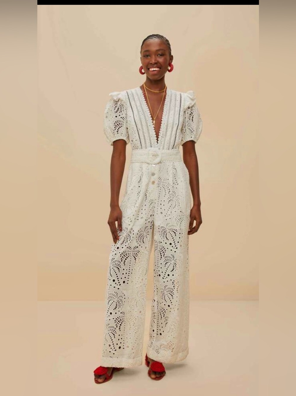 Farm Rio white jumpsuit Size small